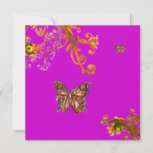 BUTTERFLY,GELBE BLÖNE WIRBEL rosa lila violette Fa Einladung (Vorderseite)