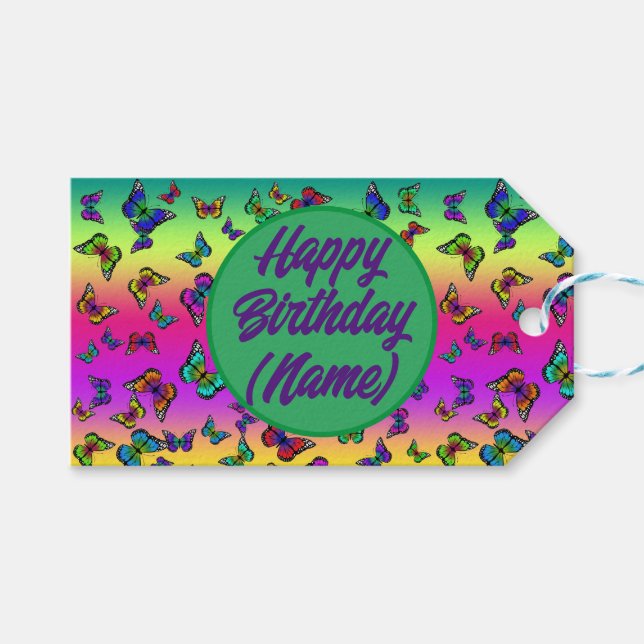 Butterfly-Geschenkmarke mit Namen Geschenkanhänger (Vorderseite (Horizontal))