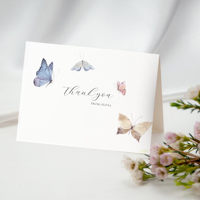Butterfly Girl Baby Shower  Dankeskarte (Butterfly Girl Baby Shower Thank You Card)