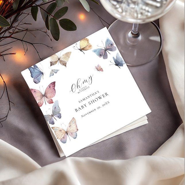 Butterfly Girl Baby Shower Paper Napkin Serviette (Butterfly Girl Baby Shower Paper Napkin)