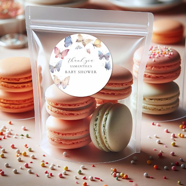 Butterfly Girl Baby Shower Watercolor Invitation Runder Aufkleber (Butterfly Girl Baby Shower Watercolor Invitation Classic Round Sticker)