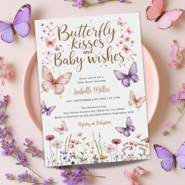 Butterfly Girl Babydusche Lila Blumenrosa Einladung (Von Creator hochgeladen)