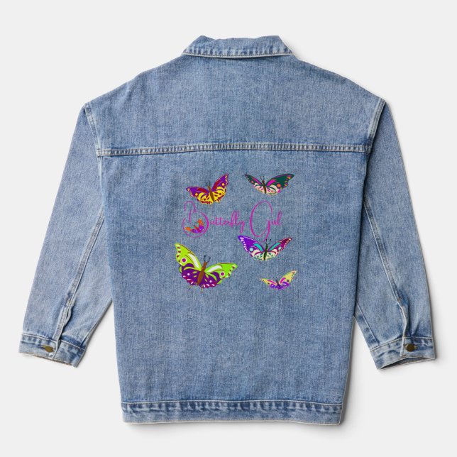 Butterfly Girl - farbenfrohe Schmetterlinge Jeansjacke (Rückseite)