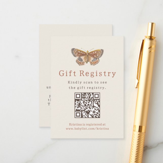 Butterfly Girl Geschenk Registry Baby Dusche Begleitkarte (Vorderseite/Rückseite Beispiel)