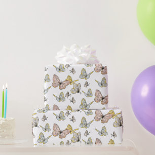 Butterfly Girl Pastel Pink Blue Yellow Hübsch Geschenkpapier