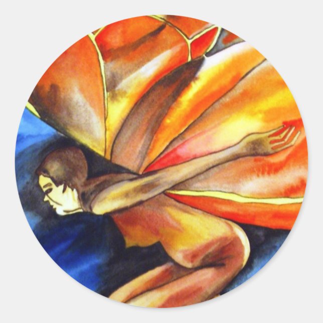 Butterfly Girl über das Original Fantasy Art Runder Aufkleber (Vorderseite)