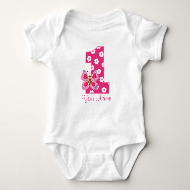 Butterfly Girls 1. Geburtstag Personalisiertes Shi Baby Strampler (Vorderseite)