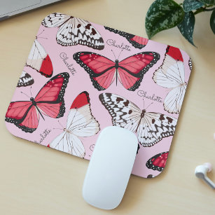 Butterfly Girly Chic Muster Personalisierter Name Mousepad