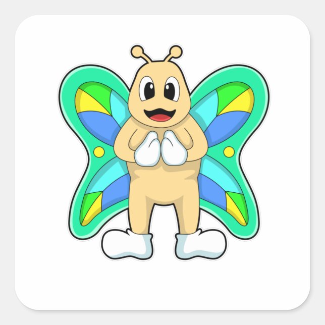 Butterfly glücklich quadratischer aufkleber (Vorderseite)