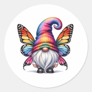 Butterfly Gnome Fantasy Runder Aufkleber