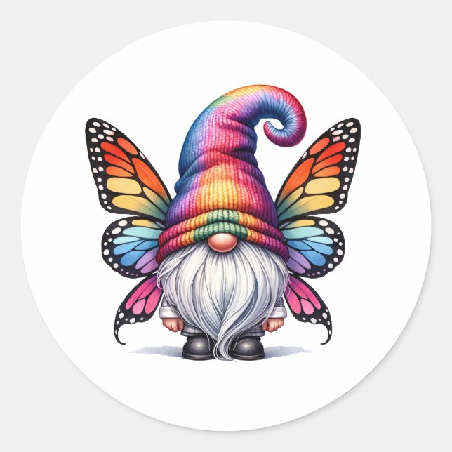 Butterfly Gnome Fantasy Runder Aufkleber (Vorderseite)