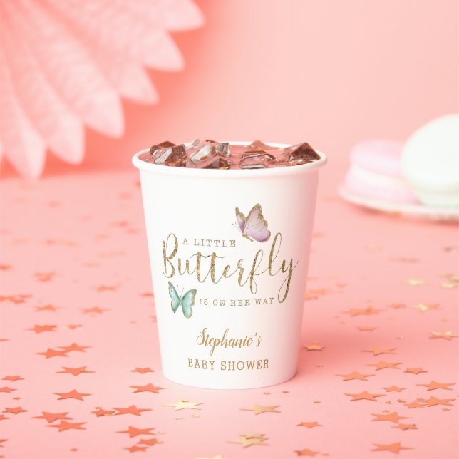 Butterfly Gold Glitzer Babydusche Pappbecher (Insitu)