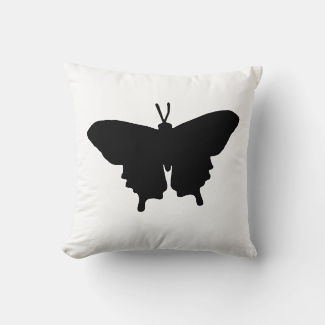 Butterfly Graphic Black and White Throw Pillow Kissen (Vorderseite)
