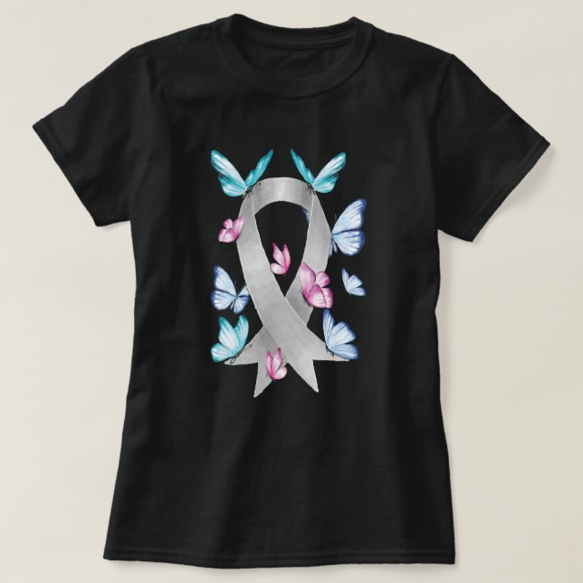 Butterfly Gray Ribbon Brain Cancer Awareness T-Shirt (Design vorne)