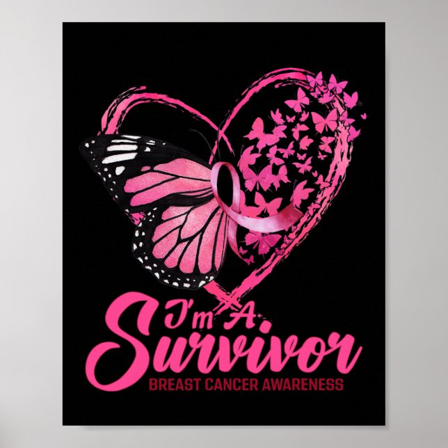 Butterfly Heart I'm A Survivor Breast Cancer Aware Poster (Vorne)