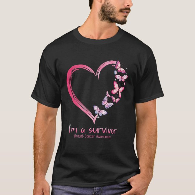 Butterfly Heart I'm A Survivor Breast Cancer Aware T-Shirt (Vorderseite)