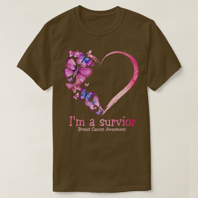 Butterfly Heart I'm A Survivor Breast Cancer Aware T-Shirt (Design vorne)