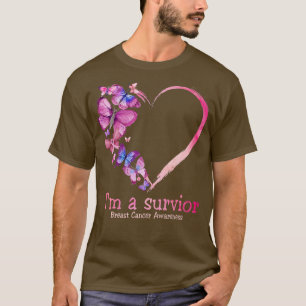 Butterfly Heart I'm A Survivor Breast Cancer Aware T-Shirt