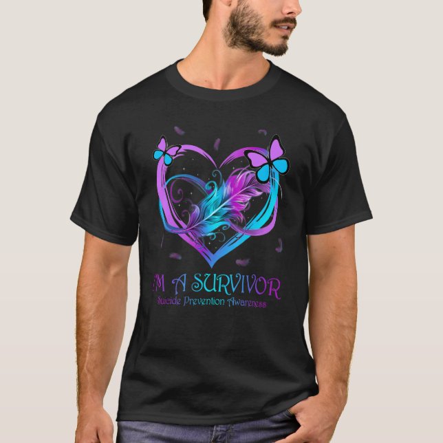Butterfly Heart I'm A Survivor Suicide Prevention  T-Shirt (Vorderseite)