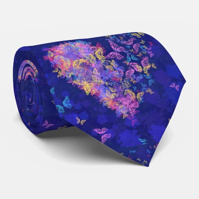 Butterfly Heart Neck Tie - Liebe - Blau Krawatte (Gerollt)