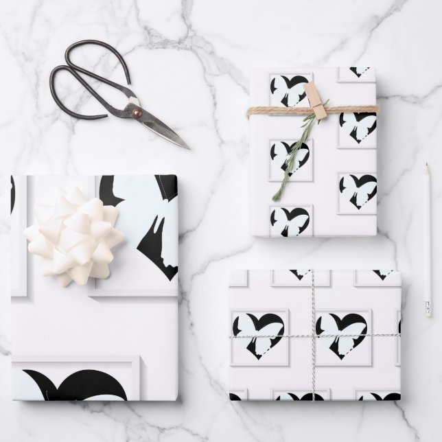 Butterfly Heart White Geschenkpapier Set (Vorderseite)