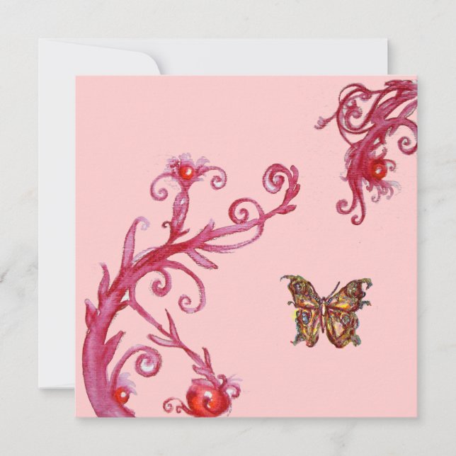 BUTTERFLY, hell rosa rot Einladung (Vorderseite)