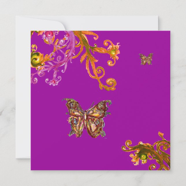 BUTTERFLY, hellrosa, gelb, lila violett Einladung (Vorderseite)