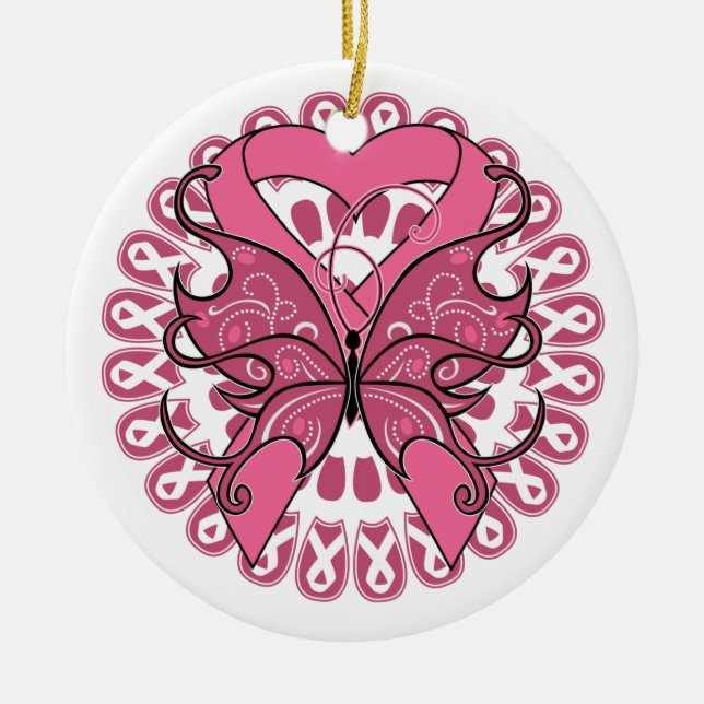 Butterfly Herzfleck - Brustkrebs Keramik Ornament (Vorne)