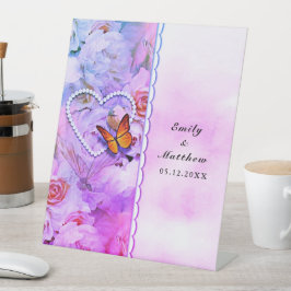 Butterfly Herzklopfen Blütenpink Rose Hochzeit Sockelschild