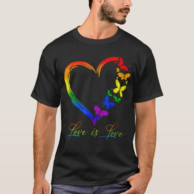 Butterfly Herzrasen Liebe ist Liebe Lesb Lesb T-Shirt (Vorderseite)