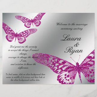 Butterfly-Hochzeitsprogramm Silberrosa Glitzer