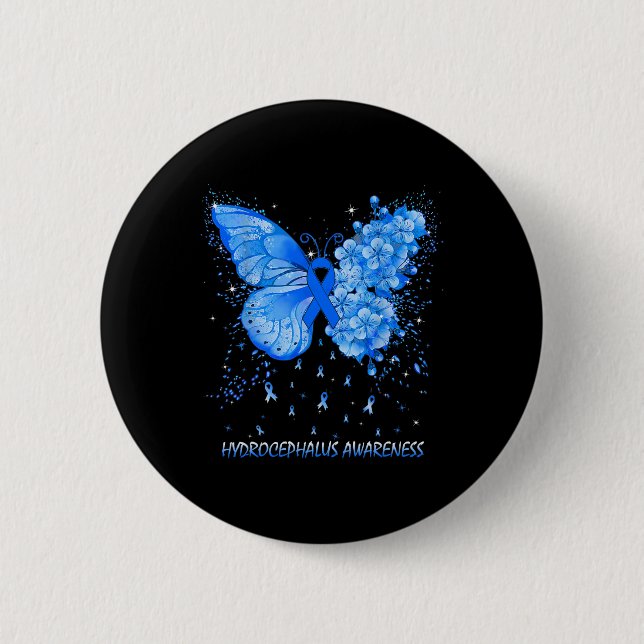 Butterfly Hydrocephalus Awareness Ribbon Button (Vorderseite)