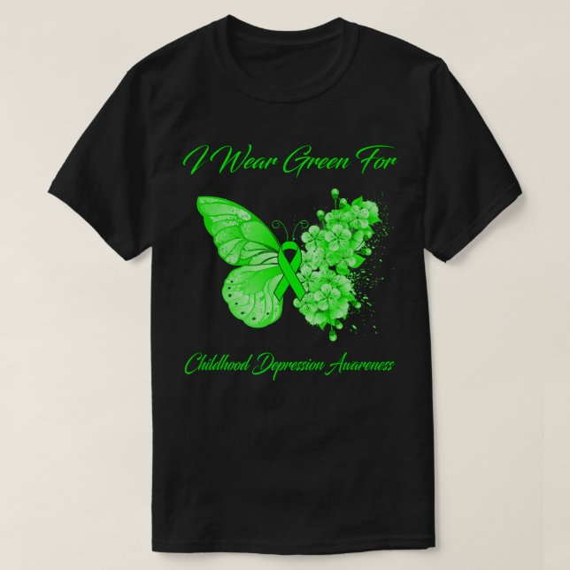 Butterfly I Wear Green For Childhood Depression Aw T-Shirt (Design vorne)