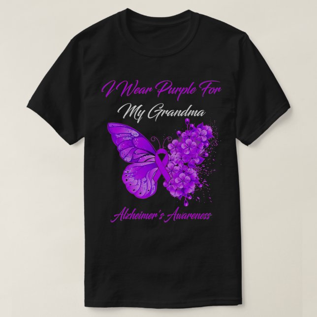 Butterfly I Wear Purple For My Grandma Alzheimer's T-Shirt (Design vorne)