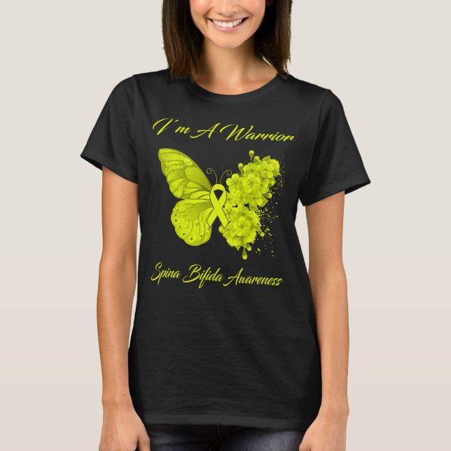Butterfly Ich bin ein Krieger Spina Bifida Bewusst T-Shirt (Vorderseite)