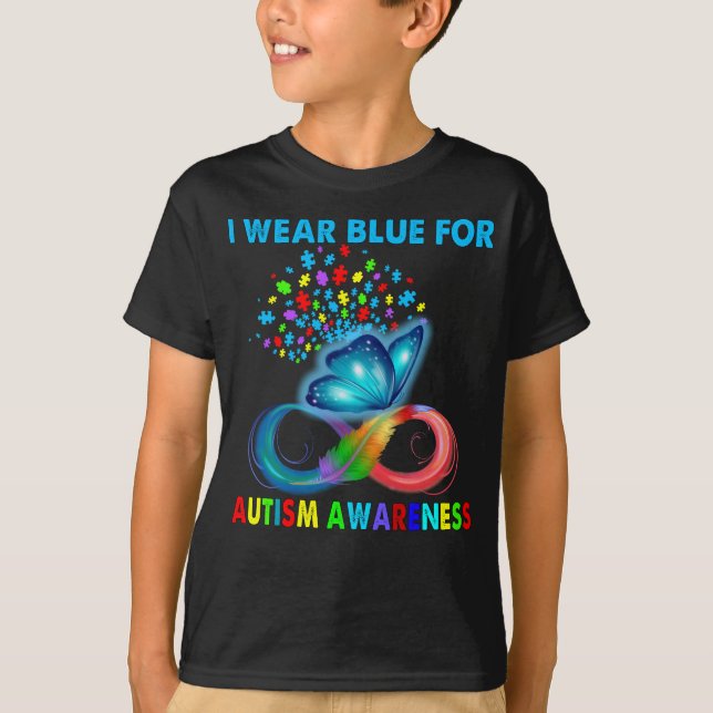 Butterfly Ich trage Blau für Autismus Bewusstsein T-Shirt (Vorderseite)
