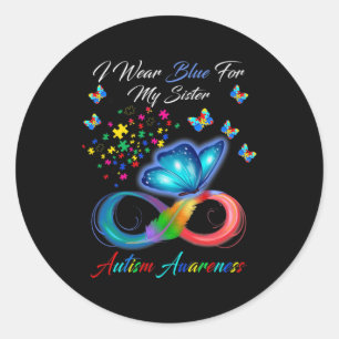 Butterfly Ich trage Blau für meine Schwester Autis Runder Aufkleber