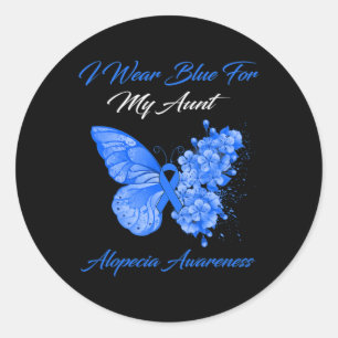 Butterfly Ich trage Blau für meine Tante Alopecia Runder Aufkleber