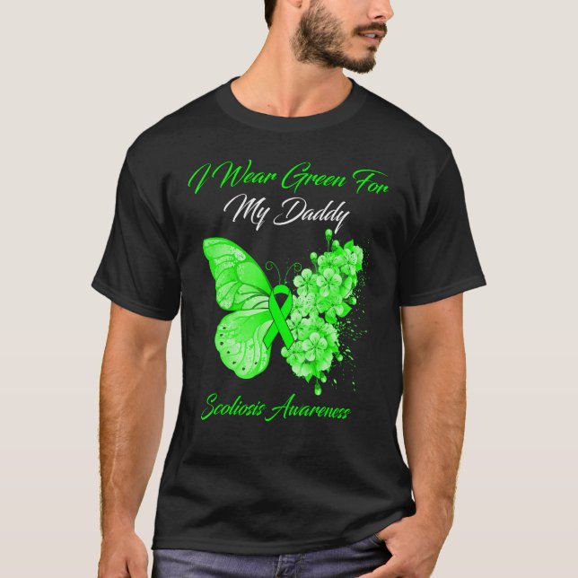 Butterfly Ich trage Grün für meine Daddy Scoliose  T-Shirt (Vorderseite)