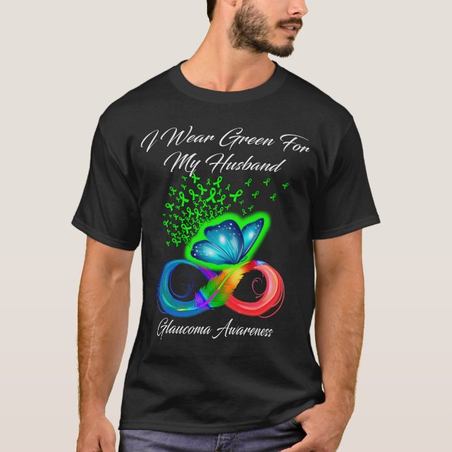 Butterfly Ich trage Grün für meinen Mann Glaucoma  T-Shirt (Vorderseite)