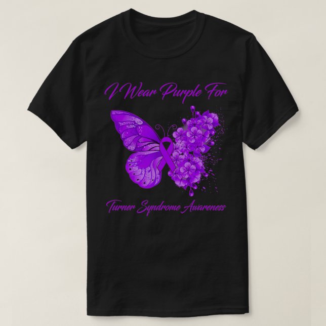 Butterfly Ich trage Lila für Turner Syndrom Awaren T-Shirt (Design vorne)