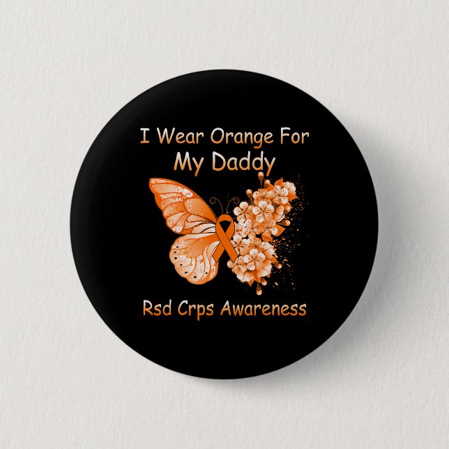 Butterfly Ich trage Orange für meinen Daddy Rsd Cr Button (Vorderseite)