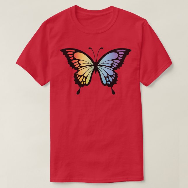 Butterfly Illustration Design Regenbogen Detaillie T-Shirt (Design vorne)
