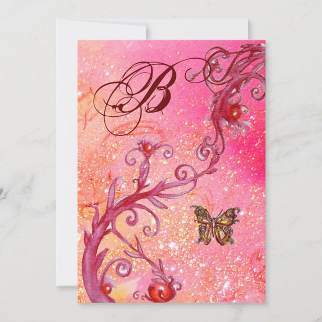 BUTTERFLY IN GLITZERN Elegant Wedding Monogram Einladung (Vorderseite)
