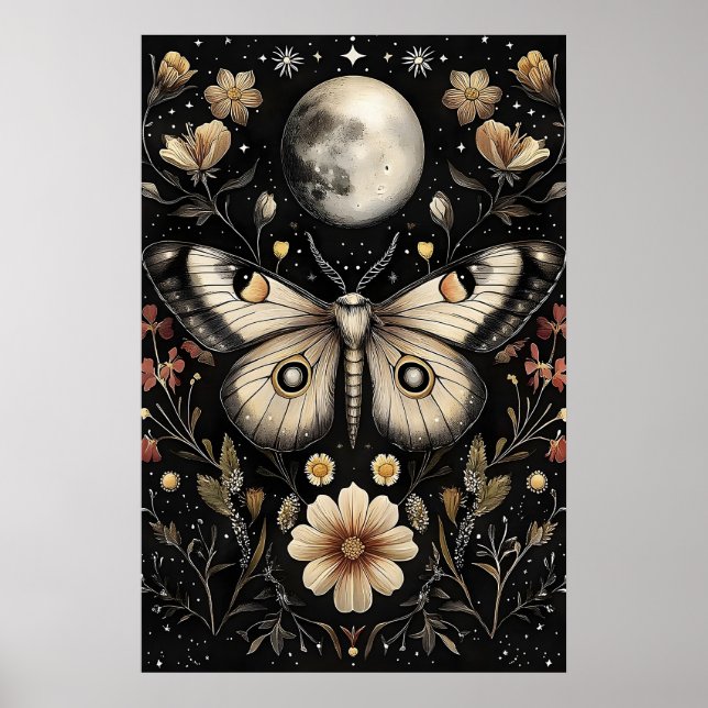 Butterfly In Moon Dark Flower Garden, Moody Moth Poster (Vorne)