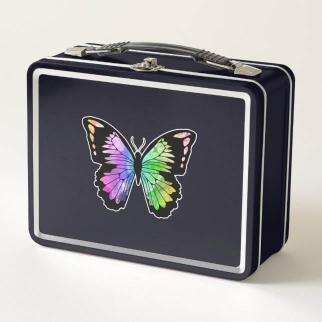 Butterfly in Rainbow Colours Metall Brotdose (Vorderseite)