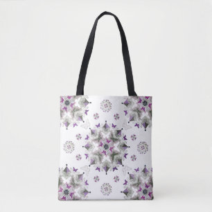 Butterfly Kaleid Print Tote Bag, Lila & grau