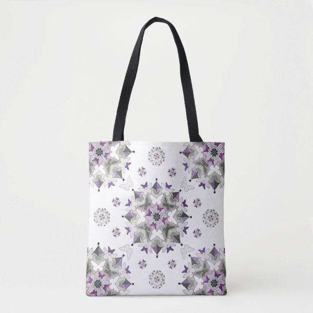 Butterfly Kaleid Print Tote Bag, Lila & grau (Vorderseite)