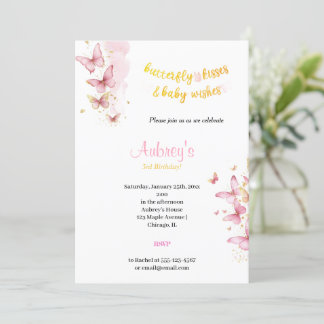 BÜTTERFLY KISSEN UND BABY WISHES PINK BIRTHDAY EINLADUNG