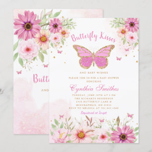Butterfly Kisses and Baby Wish Girl Baby Shower Einladung